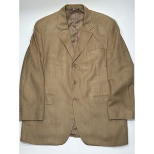 Chaps Mens Tan Herringbone 100% Silk 3-Button Blazer 42R